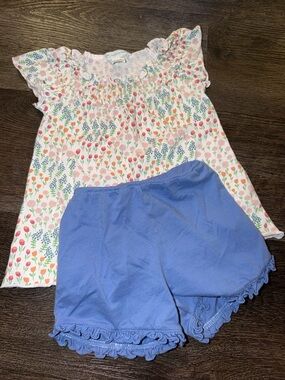 Feather Baby 9-12m Floral Smocked Top with Periwinkle Ruffle Shorts